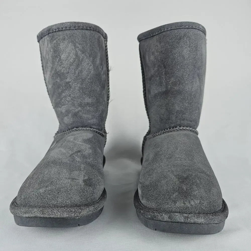Bearpaw Emma Short Suede Winter Boots Gray Women’s Size 7 Sheepskin Lined
